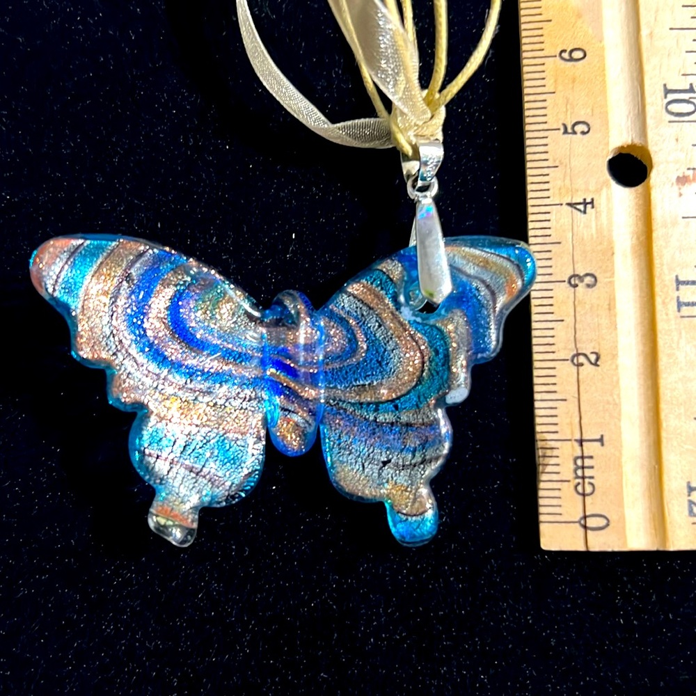 Murano Glass Butterfly Necklace with Cord